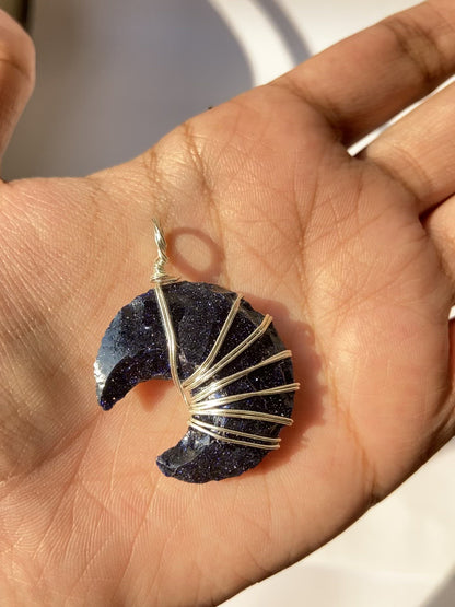 Blue Gold Stone Moon Pendant