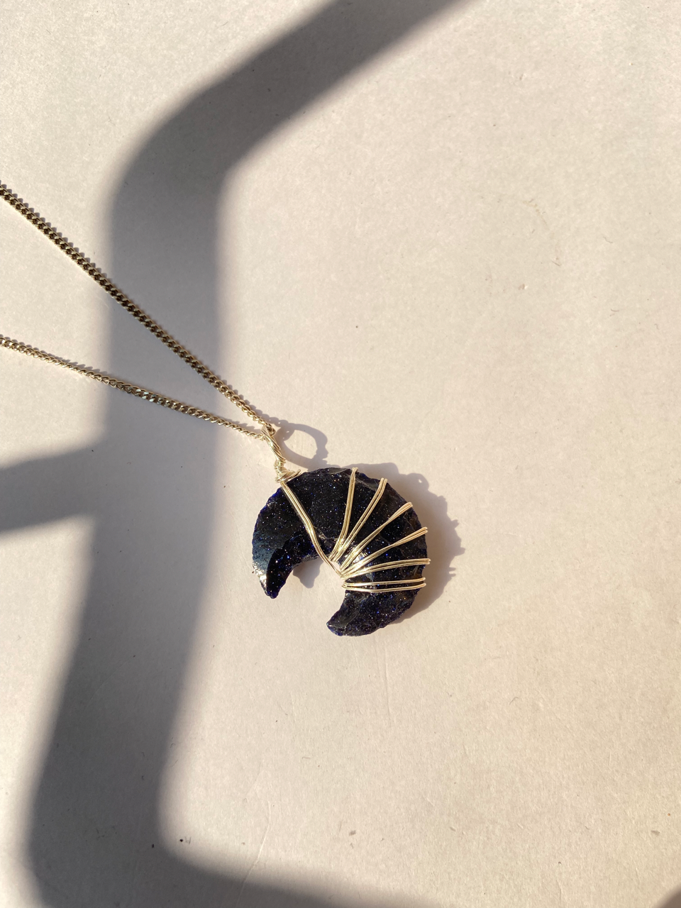 Blue Gold Stone Moon Pendant