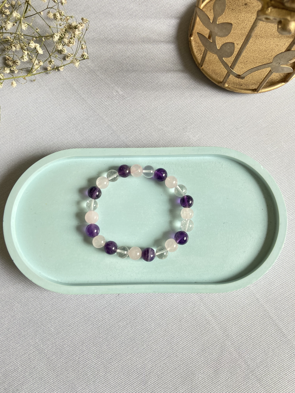 Amethyst + Rose Quartz + Clear quartz Bracelet