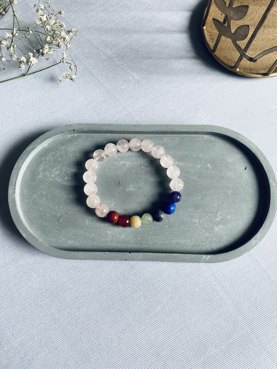 Seven Chakra + Rose Quartz Bracelet