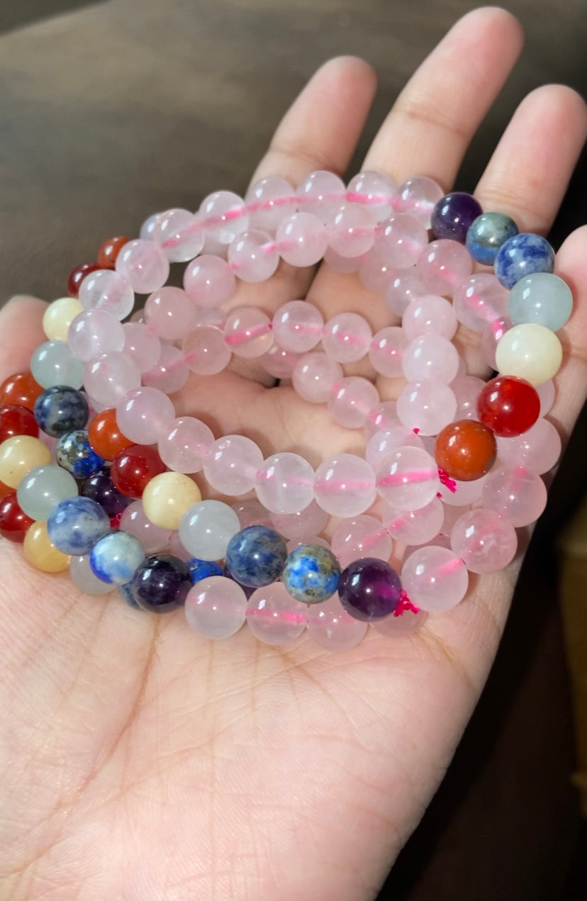 Seven Chakra + Rose Quartz Bracelet